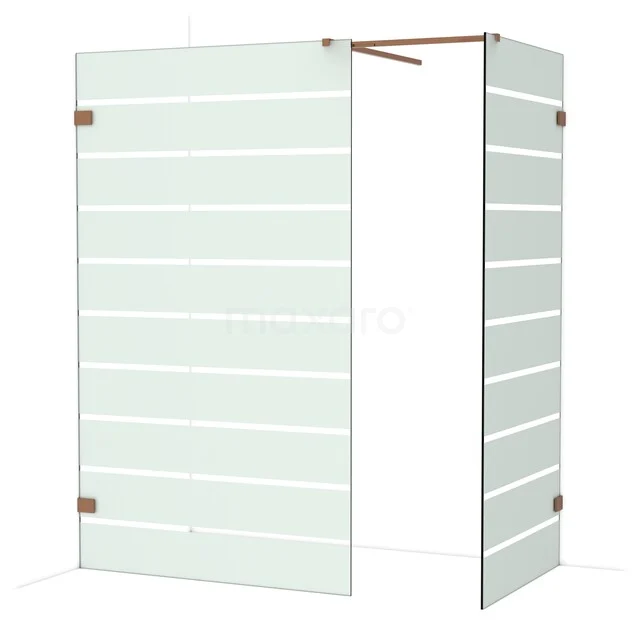 Diamond Walk-in shower | 120x90 cm Shiny copper Clear with matt stripes 2 fixed walls IDB1209526GKP Glazen inloopdouche met horizontale strepen, fresh wit design, geschikt voor moderne badkamerinrichting.