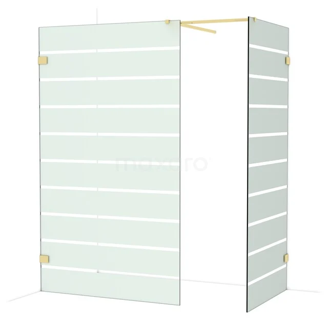 Diamond Walk-in shower | 120x90 cm Glossy light gold Clear with matt stripes 2 fixed walls IDB1209526GLG Glazen douchewand in helder glas met matstrepen, minimalistisch design en gouden steunen, perfect voor een moderne badkamer.