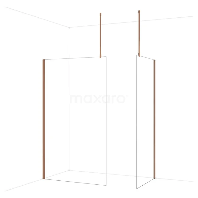 Diamond Inloopdouche | 120x90 cm Glanzend koper Helder glas 2 vaste wanden IDB1209910GKP