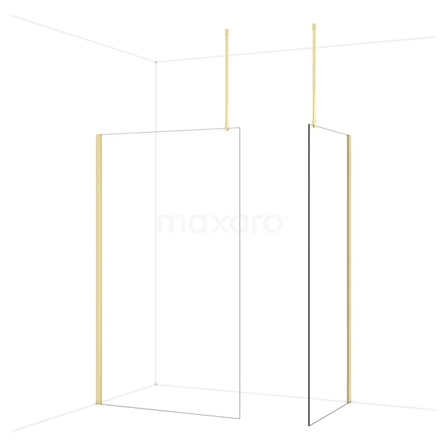 Diamond Inloopdouche | 120x90 cm Glanzend lichtgoud Helder glas 2 vaste wanden IDB1209910GLG
