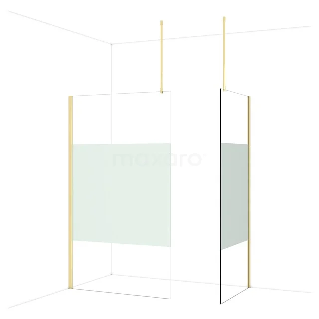 Shower wall with minimalist design, clear glass and gold accents, perfect as a stylish bathroom solution.