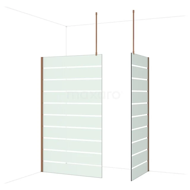 Glazen douchewand met horizontale lijnen, mat transparant design, ideaal voor een moderne badkamerinrichting.