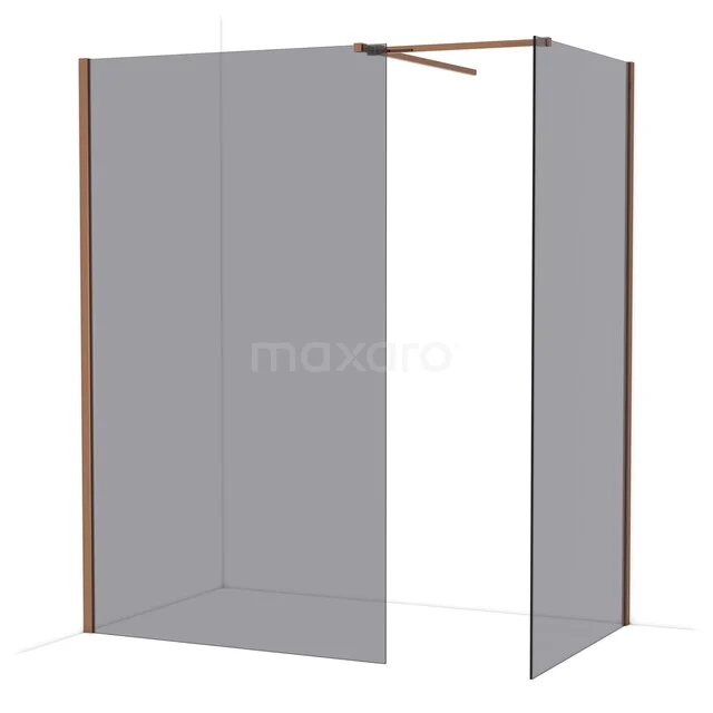 Begehbare Dusche mit Matt Schwarz Profilen, Glaswand und Kupferfarbenen Akzenten, perfekte Ergänzung für ein modernes Badezimmer.