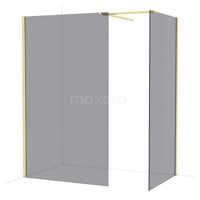 Diamond Walk-in shower | 120x100 cm Glanzend lichtgoud Smoke glass 2 fixed walls IDB1210511GLG Glazen hoekdouchewand met goudkleurig frame, minimalistisch design en helder glas, ideaal voor een moderne badkamerstijl.