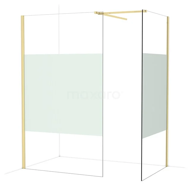 Diamond Walk-in shower | 120x100 cm Glossy light gold Clear with matt strip 2 fixed walls IDB1210513GLG Douchewand met goudkleurig frame, transparant glas en mat inzet, perfecte moderne toevoeging aan elke badkamer.