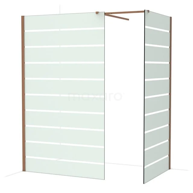 Diamond Inloopdouche | 120x100 cm Glanzend koper Helder met matte strepen 2 vaste wanden IDB1210516GKP