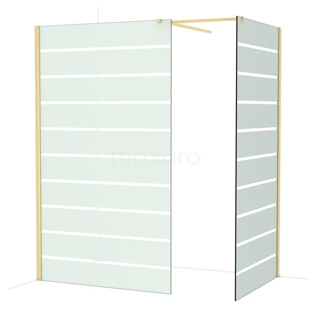 Diamond Walk-in shower | 120x100 cm Glossy light gold Clear with matt stripes 2 fixed walls IDB1210516GLG Witte modulaire douchewand met aluminium frame en matte afwerking, ideaal voor een moderne badkamerinrichting.