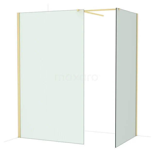 Mat glass shower wall with gold-coloured frame, modern design, ideal for a stylish bathroom.