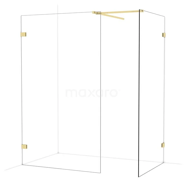 Diamond begehbare Dusche | 120x100 cm Glänzendes Hellgold 2 feste Wände IDB1210520GLG Glasene Duschwand mit goldfarbenen Profilen, luxuriöses begehbare Dusche Design für das moderne Badezimmer.