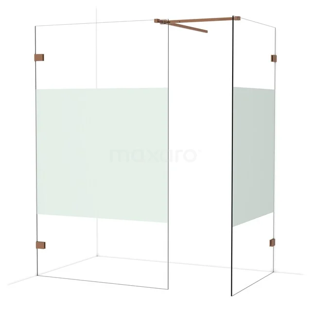Diamond Walk-in shower | 120x100 cm Glanzend koper Clear with matt strip 2 fixed walls IDB1210523GKP