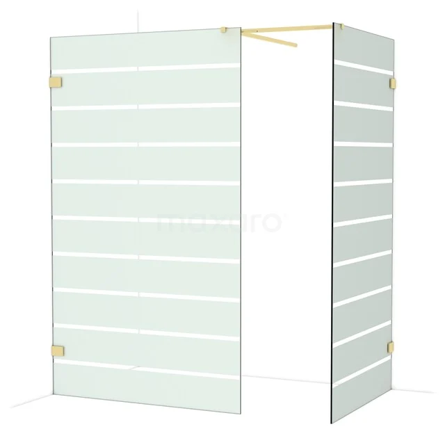 Diamond Walk-in shower | 120x100 cm Glossy light gold Clear with matt stripes 2 fixed walls IDB1210526GLG Glazen douchewand met mat witte lijnen, goudkleurige details en aluminium bevestiging, ideaal voor een moderne badkamerstijl.