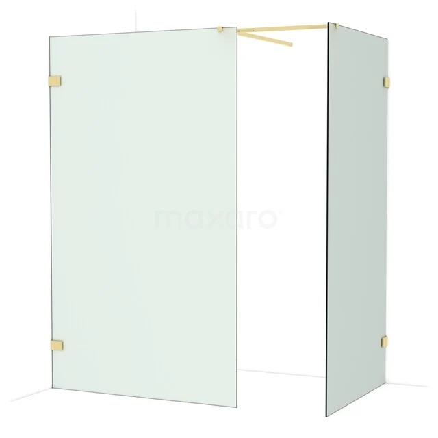 Luxe begehbare Dusche mit Klarglas und Goldakzenten, perfekt für eine moderne Badezimmeranordnung.