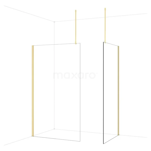 Diamond Walk-in shower | 120x100 cm Glanzend lichtgoud Clear glass 2 fixed walls IDB1210910GLG