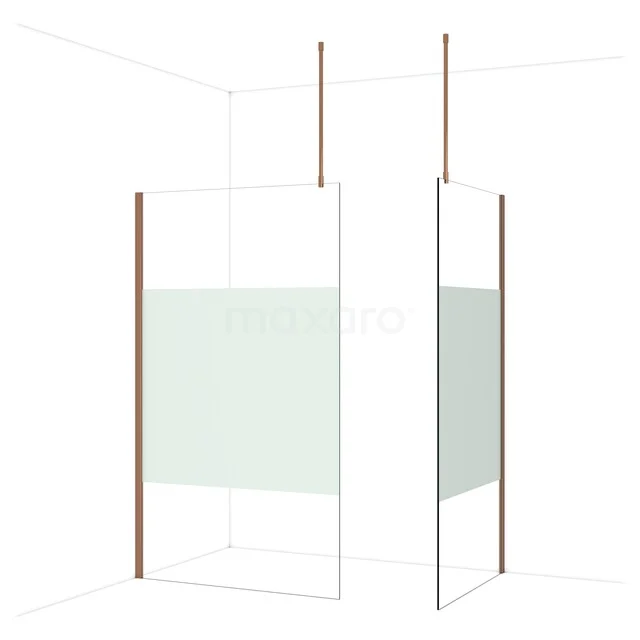 Diamond begehbare Dusche | 120x100 cm Glänzendes Kupfer 2 feste Wände IDB1210913GKP Matte Duschwand mit Holz-Akzentprofilen, modernes Design, ideal als stilvolle Trennung im Badezimmer.