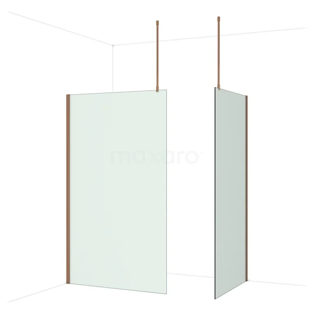 Diamond Walk-in shower | 120x100 cm Glanzend koper Frosted glass 2 fixed walls IDB1210917GKP