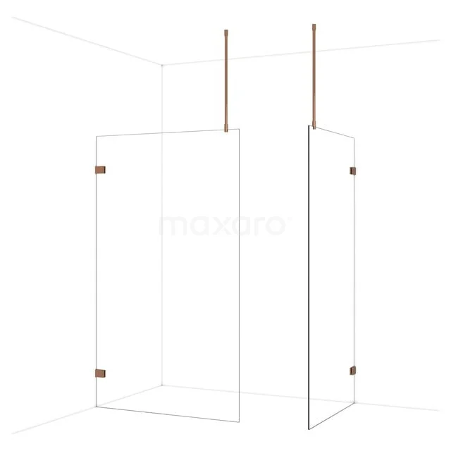 Diamond Inloopdouche | 120x100 cm Glanzend koper Helder glas 2 vaste wanden IDB1210920GKP