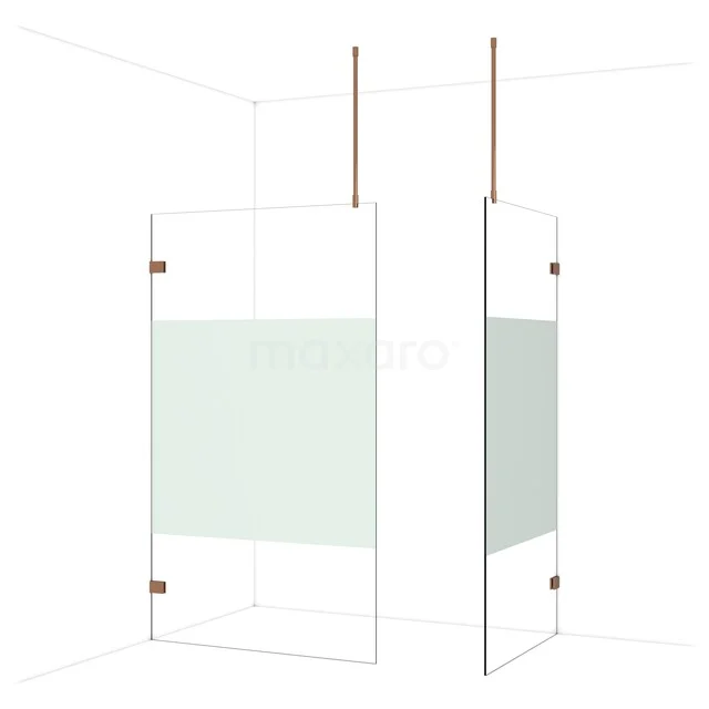 Diamond Inloopdouche | 120x100 cm Glanzend koper Helder met matte strook 2 vaste wanden IDB1210923GKP