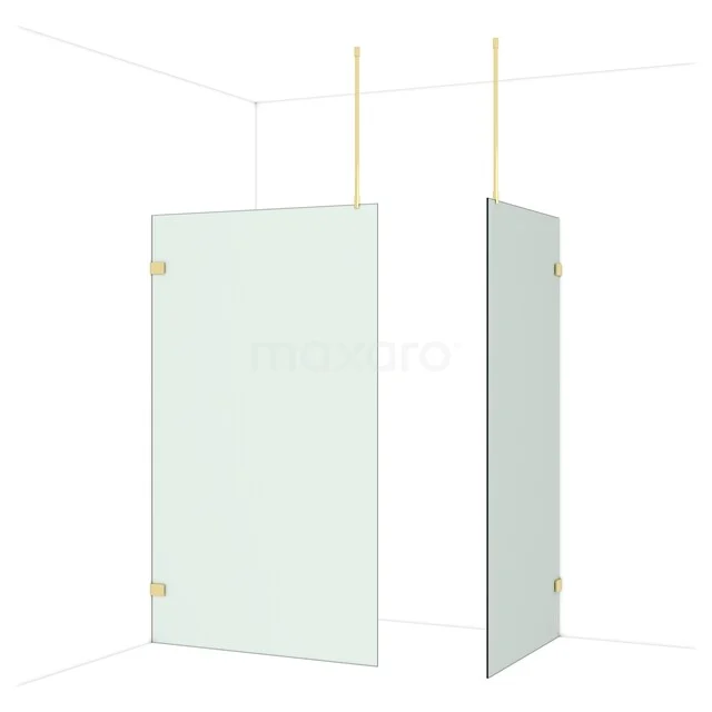Diamond Walk-in shower | 120x100 cm Shiny light gold Frosted glass 2 fixed walls IDB1210927GLG Glass shower wall with gold fittings, clear glass, sleek design for a modern bathroom.
