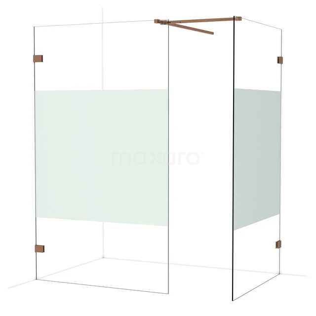 Begehbare Duschen IDB1211523GKP Glas begehbare Dusche mit kupferfarbenen Details, transparenten Wänden und mattgläsernem Streifen, ideal als luxuriöse Badezimmerlösung.