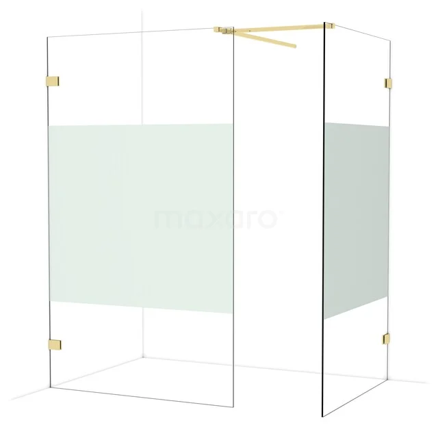 Diamond Inloopdouche | 120x110 cm Glanzend lichtgoud Helder met matte strook 2 vaste wanden IDB1211523GLG