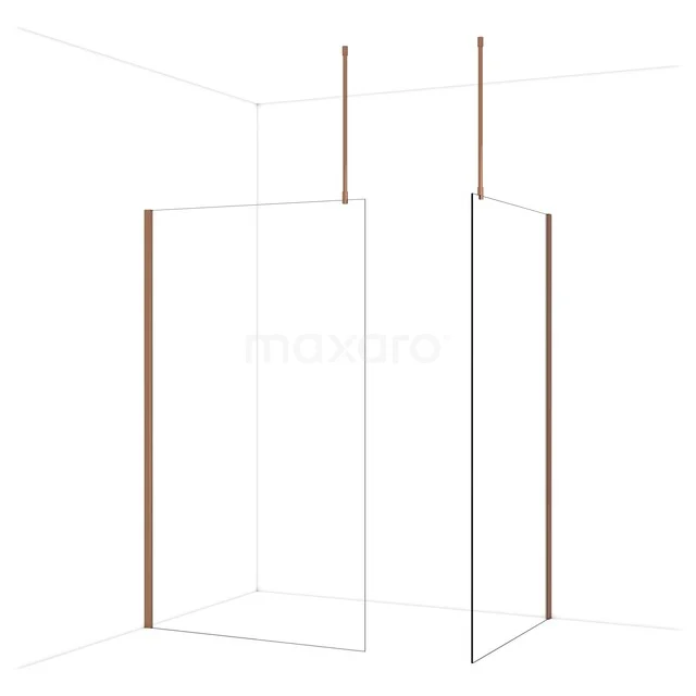 Diamond Walk-in shower | 120x110 cm Shiny copper Clear glass 2 fixed walls IDB1211910GKP Douchewand set in hoekopstelling, met transparant glas en roségouden profiel, voor een moderne badkamerstijl.