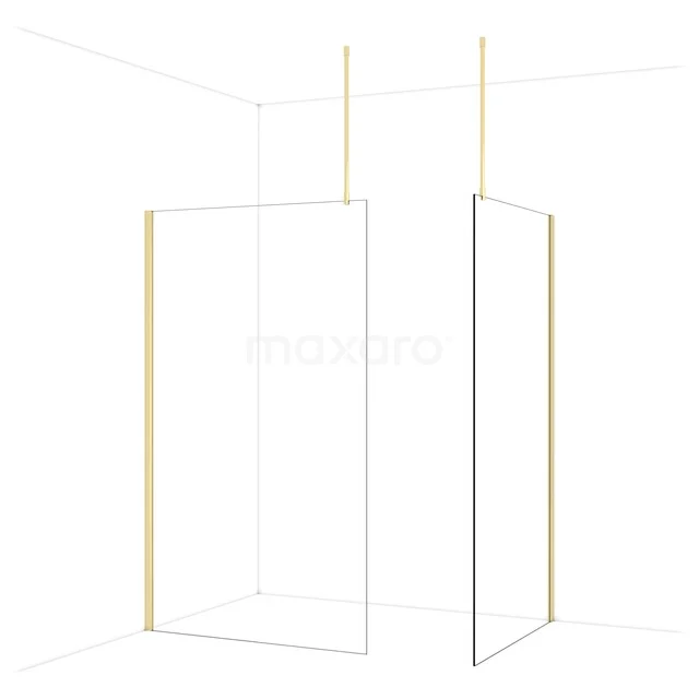 Diamond Walk-in shower | 120x110 cm Glossy light gold Clear glass 2 fixed walls IDB1211910GLG Minimalistische douchewand met gouden accenten, helder glas en modern design, perfect voor een stijlvolle badkamer.