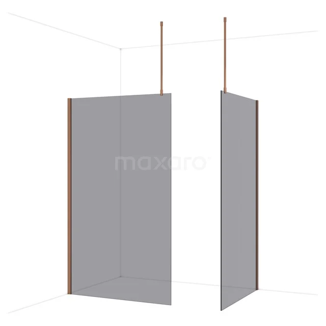 Diamond Walk-in shower | 120x110 cm Glanzend koper Smoke glass 2 fixed walls IDB1211911GKP