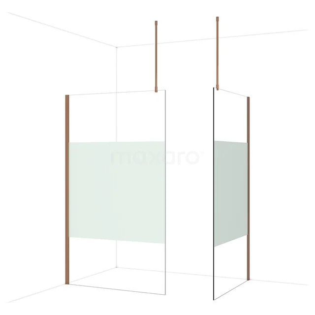 Diamond Inloopdouche | 120x110 cm Glanzend koper Helder met matte strook 2 vaste wanden IDB1211913GKP