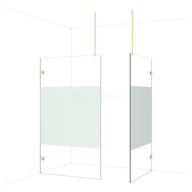 Diamond Walk-in shower | 120x110 cm Glanzend lichtgoud Clear with matt strip 2 fixed walls IDB1211923GLG