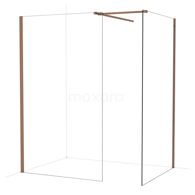 Diamond Inloopdouche | 120x120 cm Glanzend koper Helder glas 2 vaste wanden IDB1212510GKP