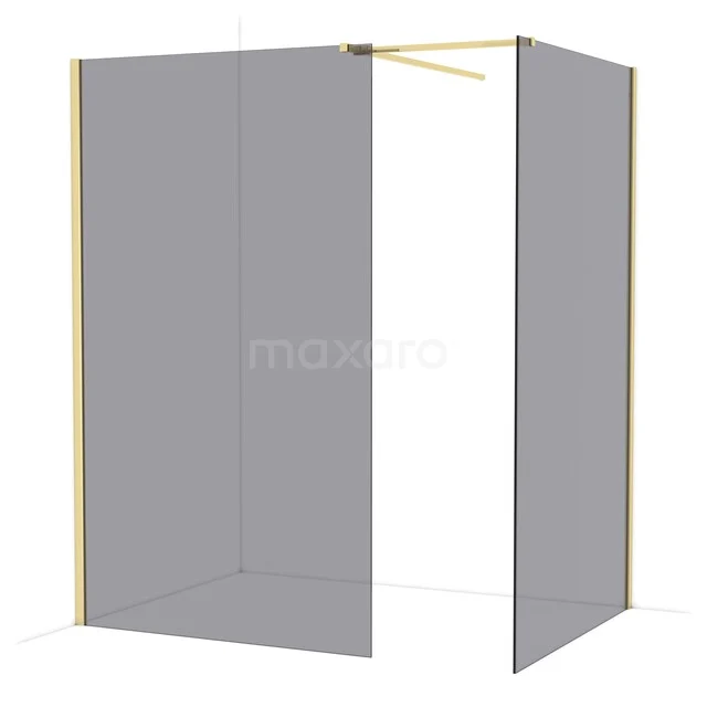 Diamond Walk-in shower | 120x120 cm Glossy light gold Smoke glass 2 fixed walls IDB1212511GLG Douchewand in hoekopstelling met goudkleurige profielen, helder glas en minimalistisch design; ideaal voor een moderne badkamer.