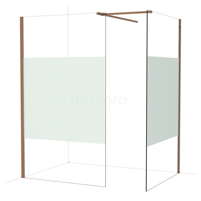 Diamond Inloopdouche | 120x120 cm Glanzend koper Helder met matte strook 2 vaste wanden IDB1212513GKP