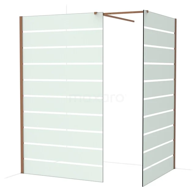 Diamond Walk-in shower | 120x120 cm Shiny copper Clear with matt stripes 2 fixed walls IDB1212516GKP Douchewand met uniek gestreept glas en profiel van roestvrij staal, ideaal voor een moderne badkamerinrichting.