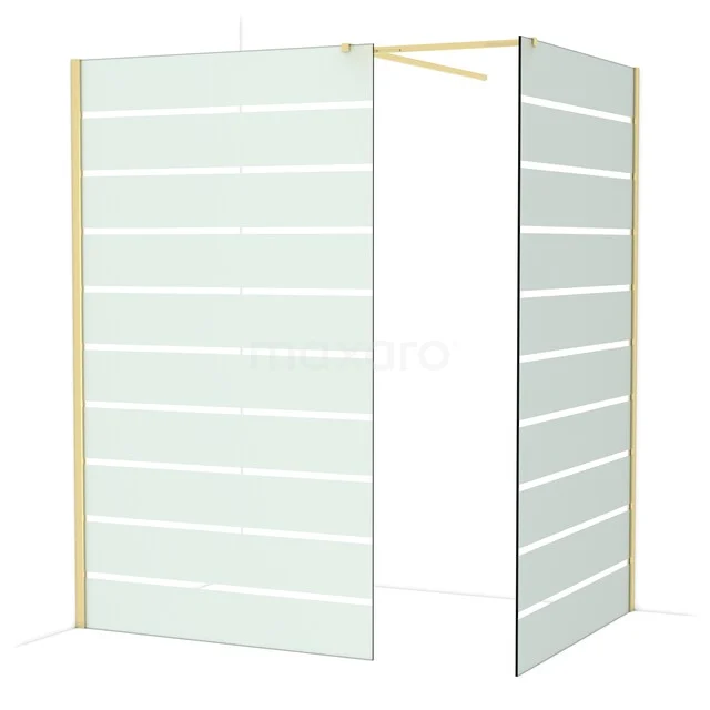 Diamond Walk-in shower | 120x120 cm Glanzend lichtgoud Clear with matt stripes 2 fixed walls IDB1212516GLG