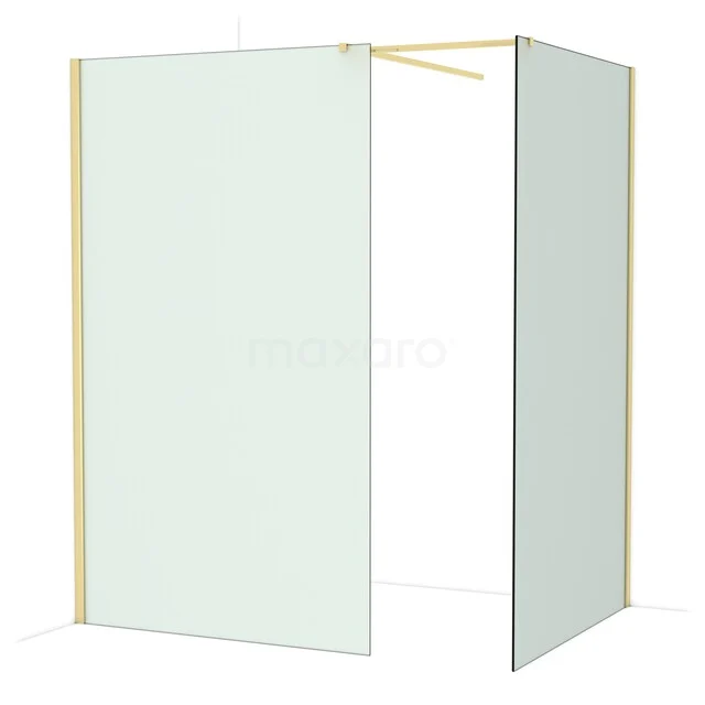 Mat glass shower wall with gold-coloured profiles, minimalist design; stylish addition to a modern bathroom.