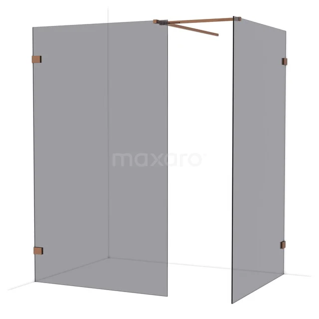 Diamond Walk-in shower | 120x120 cm Glanzend koper Smoke glass 2 fixed walls IDB1212521GKP