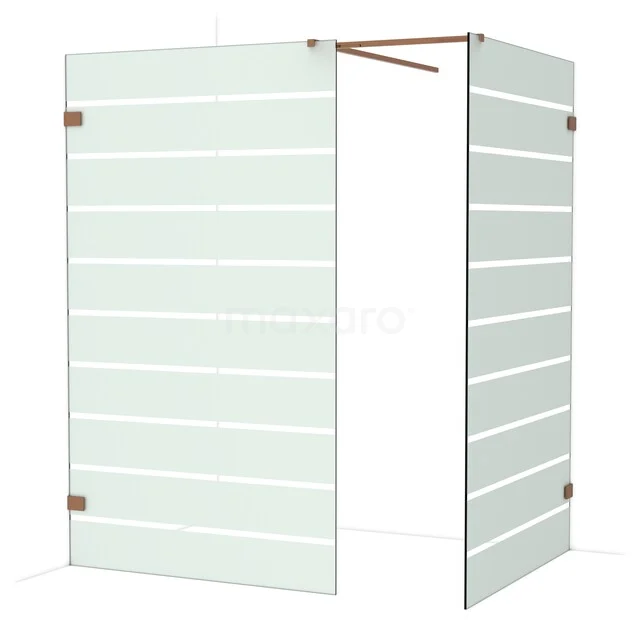 Diamond Walk-in shower | 120x120 cm Glanzend koper Clear with matt stripes 2 fixed walls IDB1212526GKP