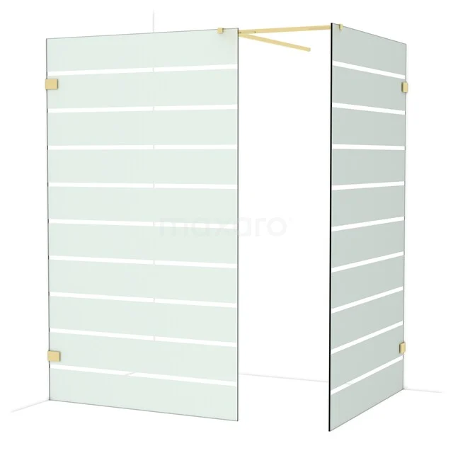 Diamond Walk-in shower | 120x120 cm Glossy light gold Clear with matt stripes 2 fixed walls IDB1212526GLG Glazen douchewand met horizontale strepen, goudkleurige accenten en een moderne hoekopstelling voor een stijlvolle badkamer.