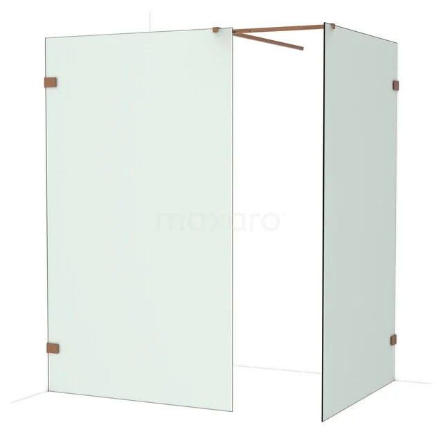 Diamond Walk-in shower | 120x120 cm Shiny copper Frosted glass 2 fixed walls IDB1212527GKP Vrijstaande glazen douchewand met hoekopstelling en messing accenten, ideaal voor een moderne badkamer.