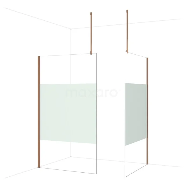 Diamond Walk-in shower | 120x120 cm Glanzend koper Clear with matt strip 2 fixed walls IDB1212913GKP