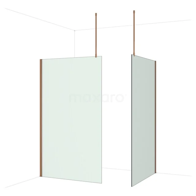 Diamond Walk-in shower | 120x120 cm Shiny copper Frosted glass 2 fixed walls IDB1212917GKP Matglazen douchewand met minimalistisch ontwerp, bronskleurige profielen, ideaal voor moderne badkamers.
