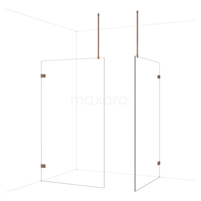Diamond Walk-in shower | 120x120 cm Glanzend koper Clear glass 2 fixed walls IDB1212920GKP