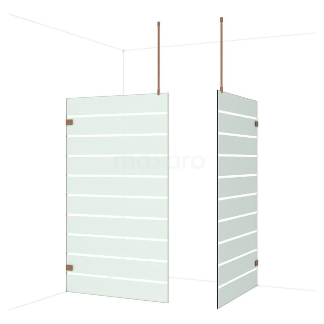 Diamond Walk-in shower | 120x120 cm Glanzend koper Clear with matt stripes 2 fixed walls IDB1212926GKP
