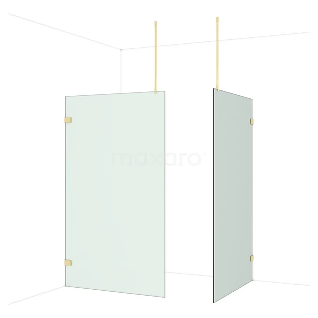 Diamond Walk-in shower | 120x120 cm Glossy light gold Frosted glass 2 fixed walls IDB1212927GLG Glazen douchewand met messing scharnieren, hoekopstelling, helder glas. Perfect voor stijlvolle badkamerinrichting.