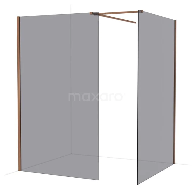 Diamond Walk-in shower | 140x120 cm Glanzend koper Smoke glass 2 fixed walls IDB1214511GKP