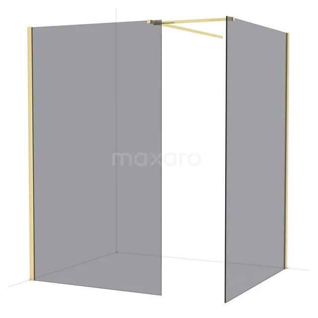 Diamond Inloopdouche | 140x120 cm Glanzend lichtgoud Rookglas 2 vaste wanden IDB1214511GLG