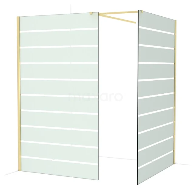 Diamond Walk-in shower | 140x120 cm Glossy light gold Clear with matt stripes 2 fixed walls IDB1214516GLG Mat witte douchewand met subtiele lijnen, gemaakt van glas, ideaal voor een moderne badkamer inrichting.