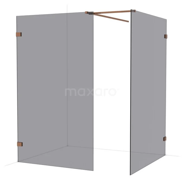 Diamond Walk-in shower | 140x120 cm Shiny copper Smoke glass 2 fixed walls IDB1214521GKP Glazen douchewand met minimalistisch design en bronzen accenten, ideaal voor een moderne badkamerinrichting.