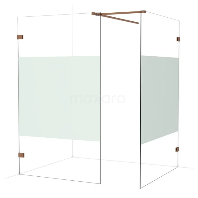 Glas Duschwand mit mattem Bereich, Edelstahl-Details und Eckform, ideal für ein modernes Badezimmer.