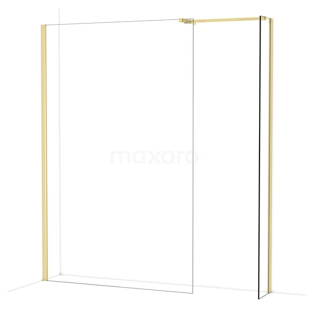 Diamond Walk-in shower | 130x30 cm Glossy light gold Clear glass 2 fixed walls IDB1303510GLG Glazen douchewand met goudkleurig frame, rechthoekig design, ideale scheidingswand voor luxe badkamers.